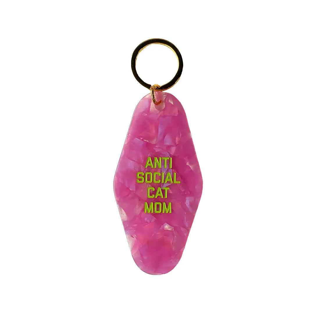 Anti Social Cat Mom Motel Keychain