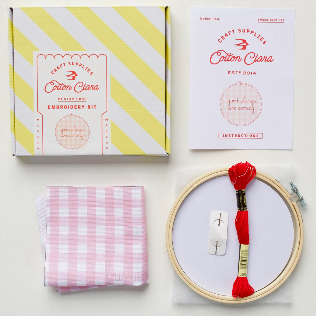 Good Things Are Coming Gingham Embroidery Hoop Kit