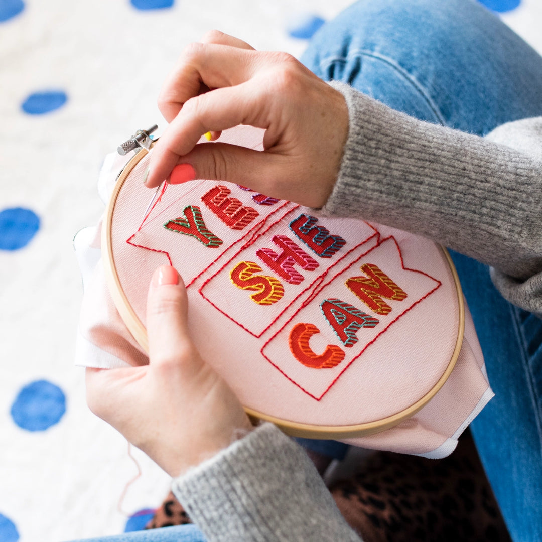 Yes She Can Embroidery Hoop Kit