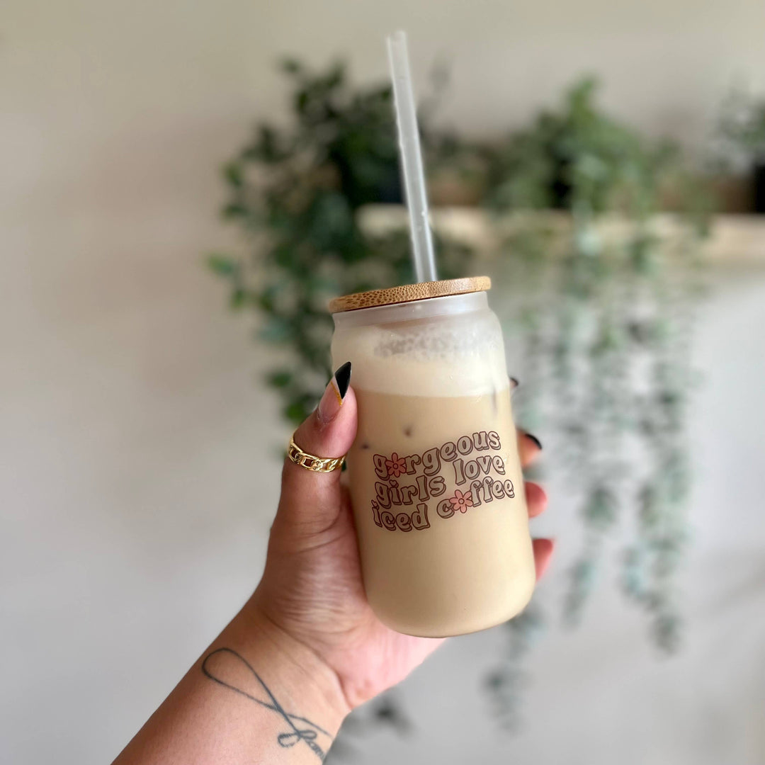 Gorgeous Girls Love Iced Coffee  Glass 12oz
