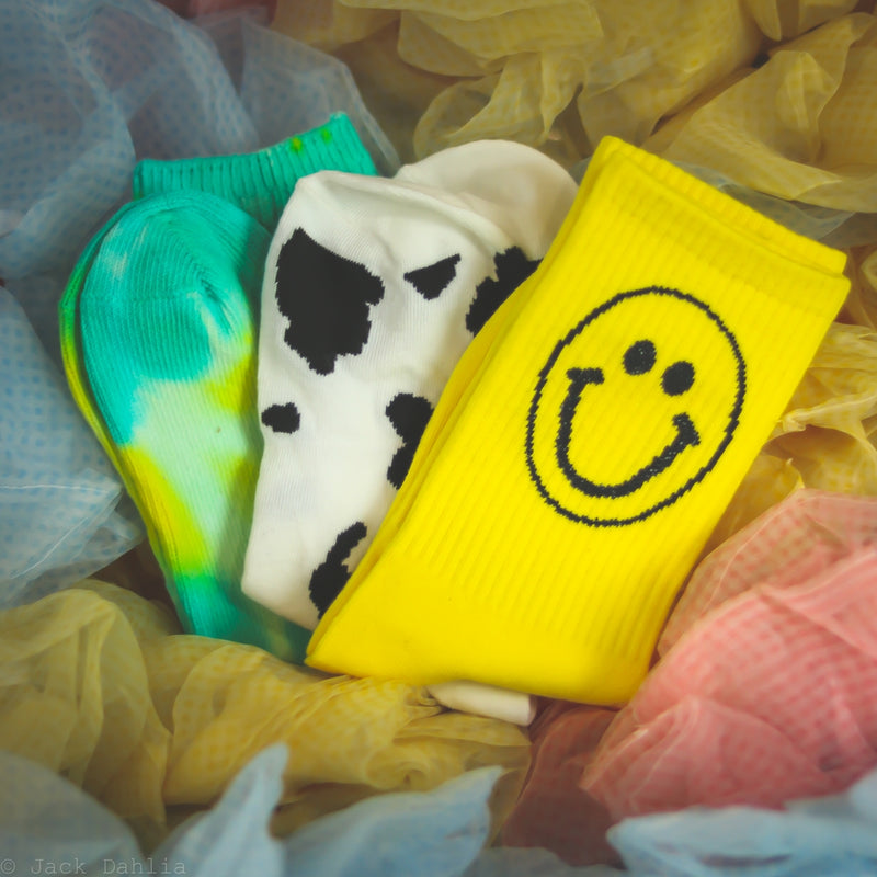 SOCK PACK - Smileys, Cow, and Tie Dye