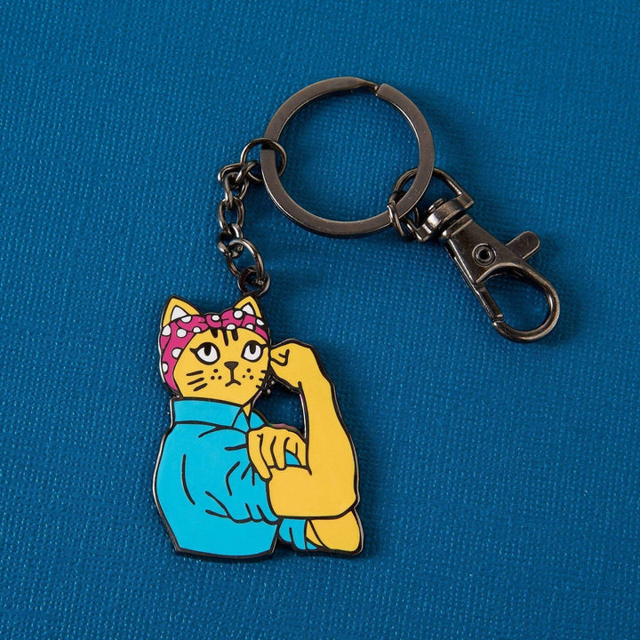 Rosie Riveter Cat Enamel Keyring