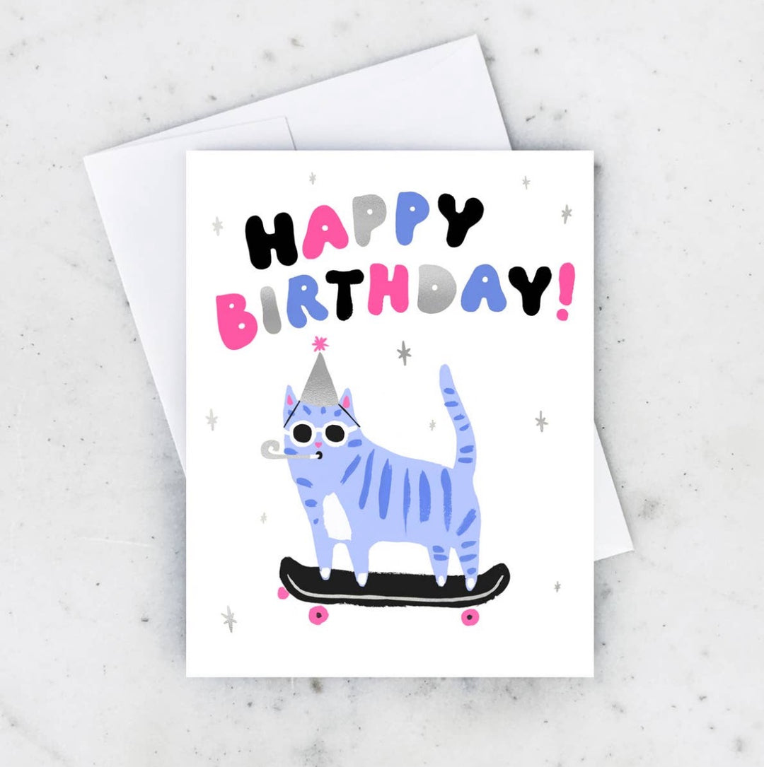 Skater Cat Birthday Card